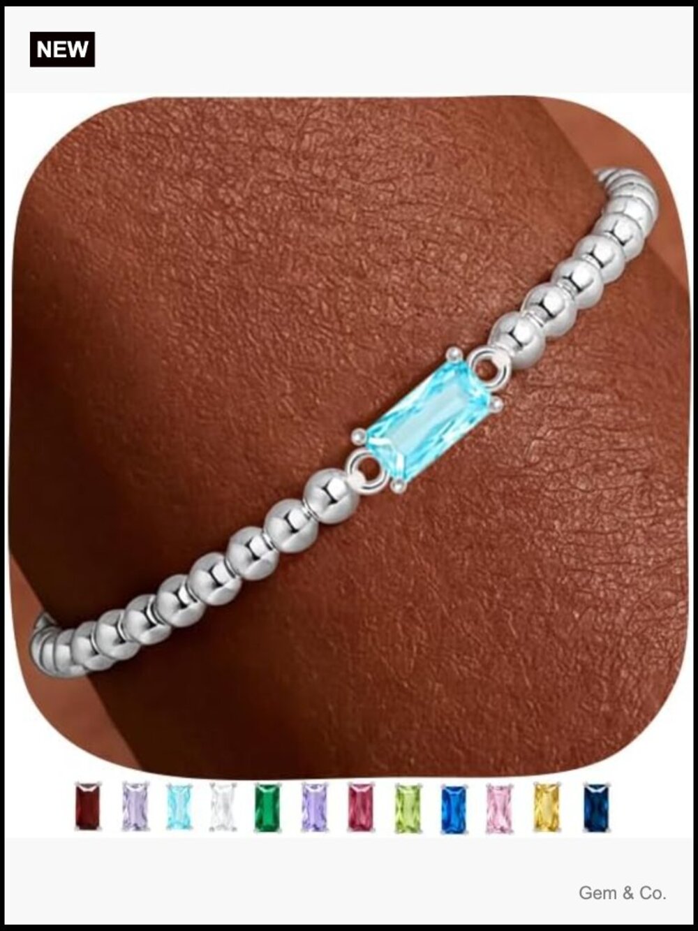 Dainty Birthstone Bracelet with Silver Beads - Elastic